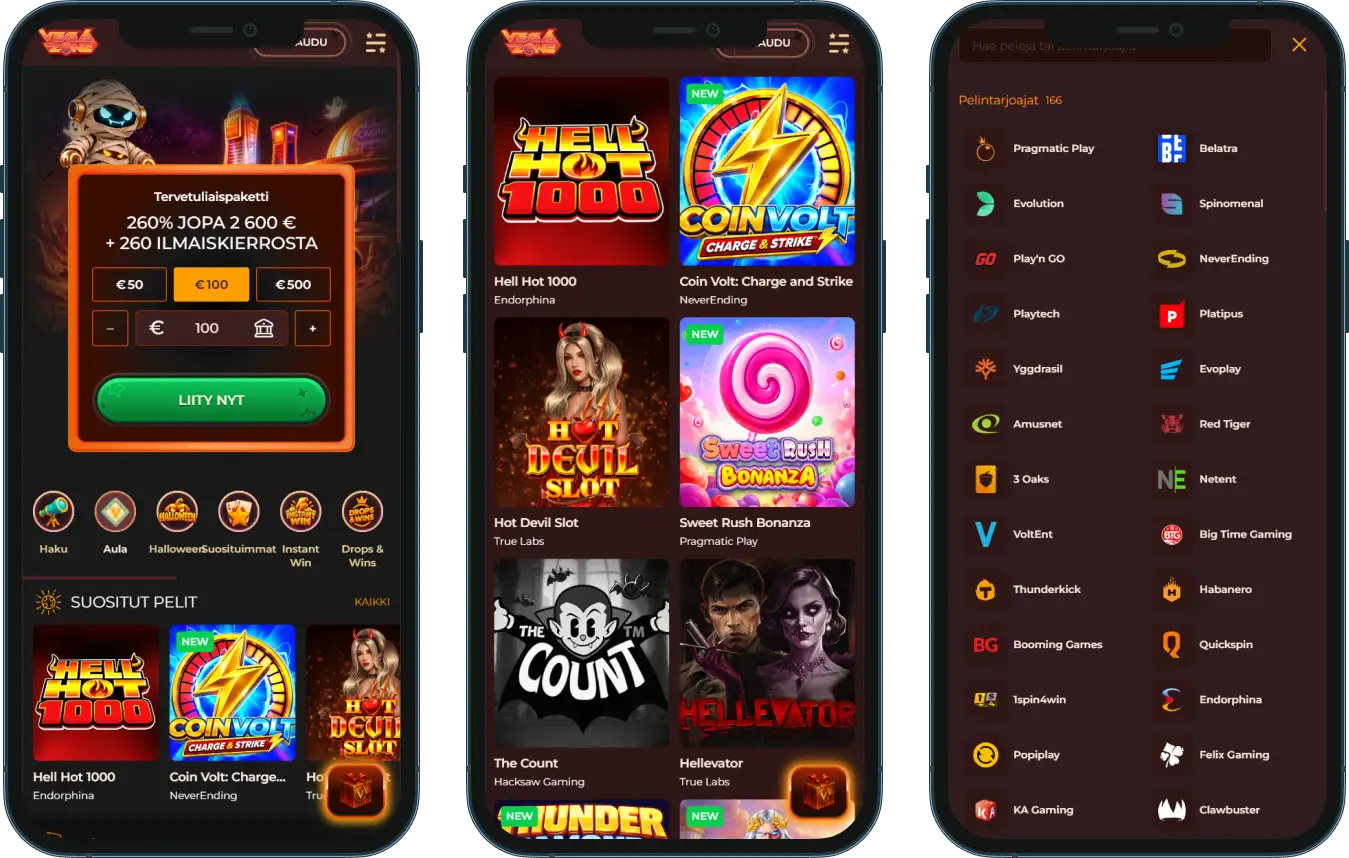 VegaZone Casino mobiililaitteille